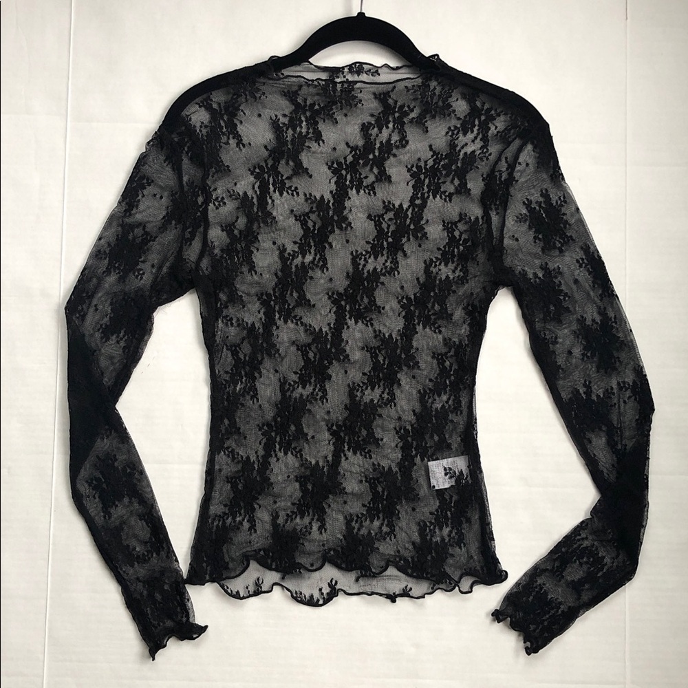 Sheer Black Fairy Whimsigoth Mesh Lace Long Sleeve Top with Stretch Small
